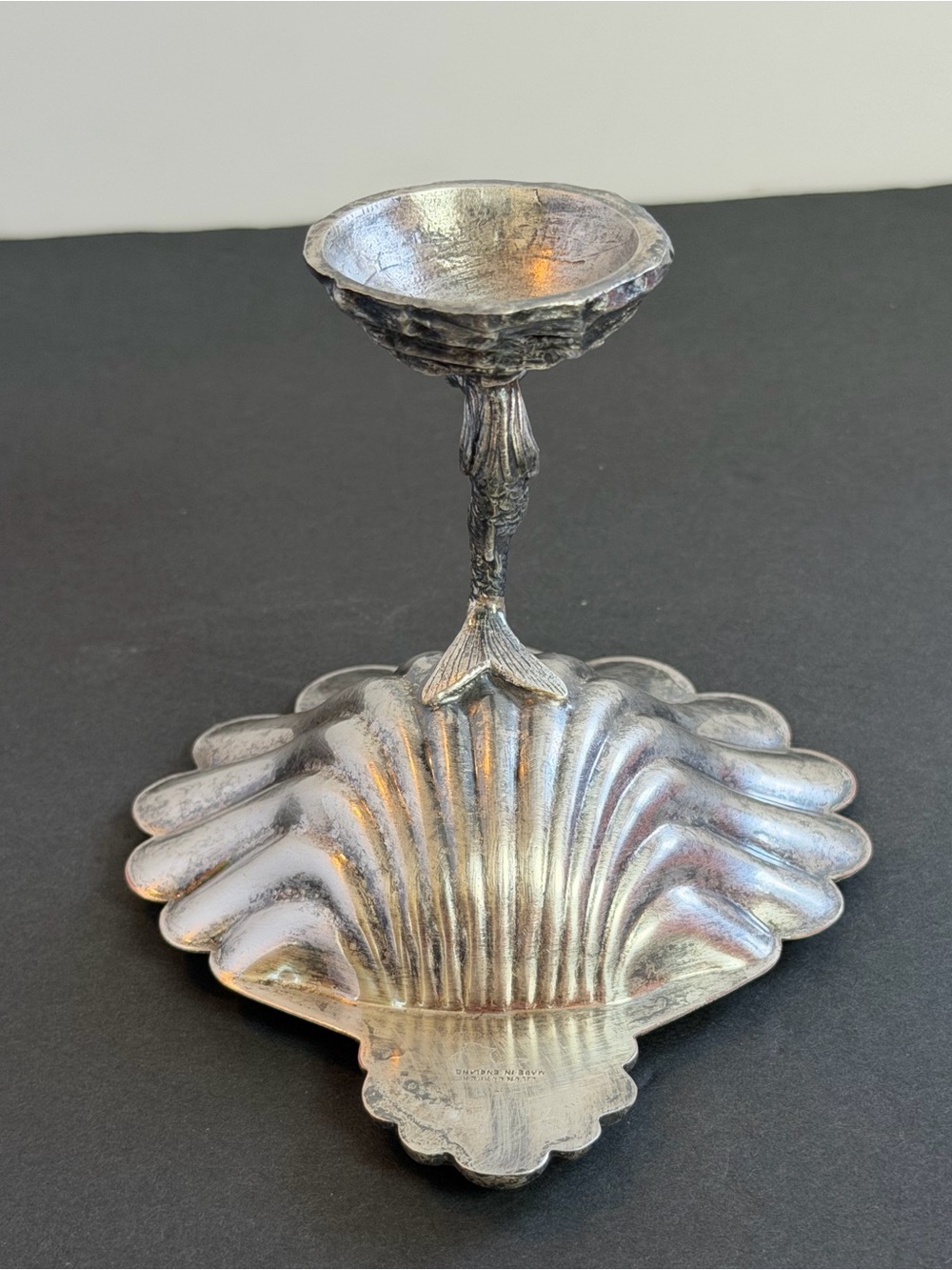 Antique English EP Copper Silver Plate Shell Salt Cellar Fish Stem Compote - Picture 9 of 13
